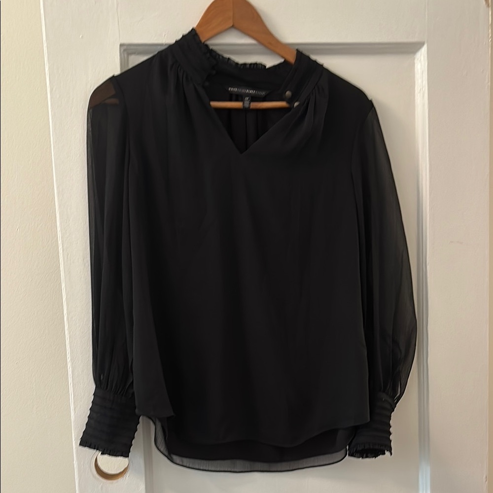 White House Black Market Black Relaxed Ruffled Blouse